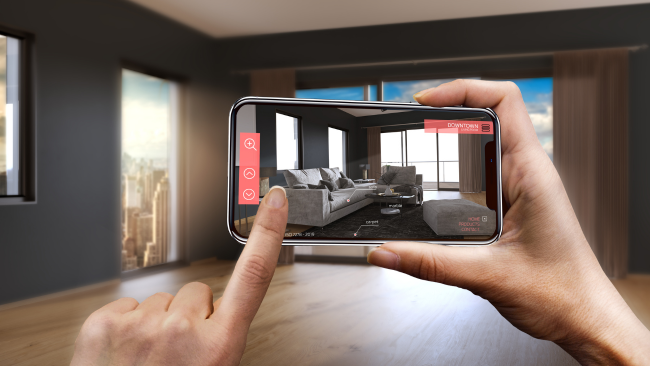 imagem de celular com realidade aumentada em sala